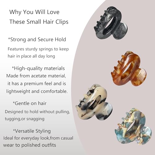 4-Piece Small Tortoiseshell Hair Claw Clips for Women, 1.8-Inch Mini Clips