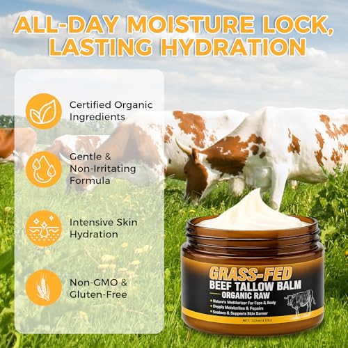 Organic Beef Tallow Balm with Honey & Beeswax - Moisturizer for Skin