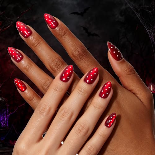 Beetles Polka Ruby Short Almond Press-On Nails - Halloween Cat Eye
