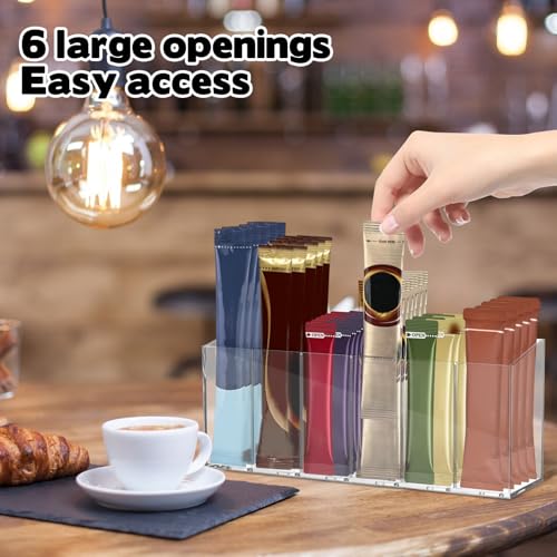 Acrylic Drink Packet Organizer with Removable Dividers - 6 Compartment Storage
