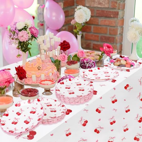 PHOGARY 40-Pack Pink Cherry Paper Plates - 7-Inch Scalloped Party Decor