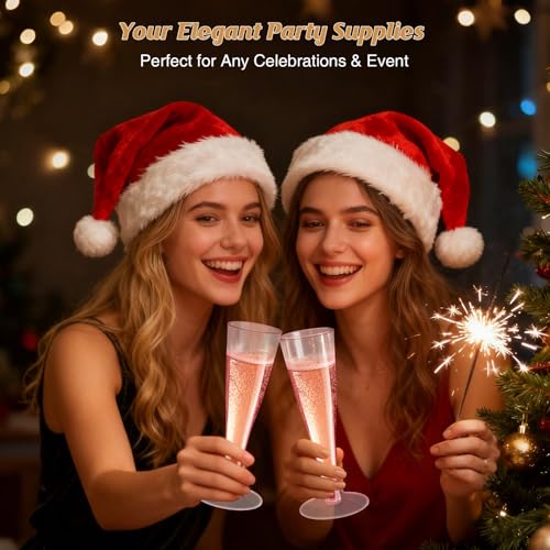 40 Pack Pink Plastic Champagne Flutes - 4.5oz Disposable Wine Glasses for Parties