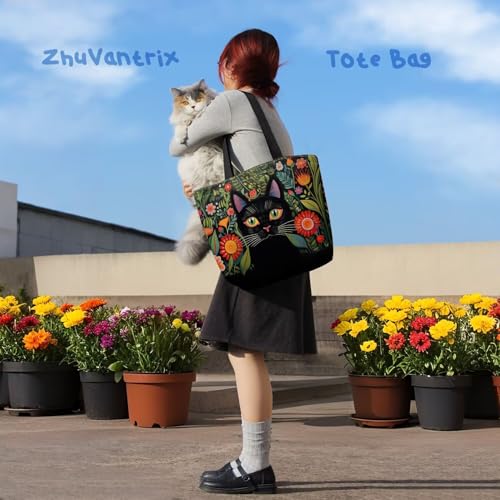 Mexican Folk Art Black Cat Tote Bag | Reusable Grocery Shopping Bag
