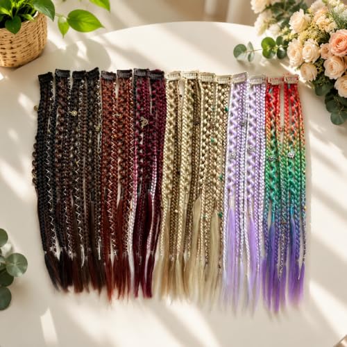 Toilswirl 16 Inch Medium Blonde Boho Clip-In Braids with Charms & Beads - Festival Hair Extensions