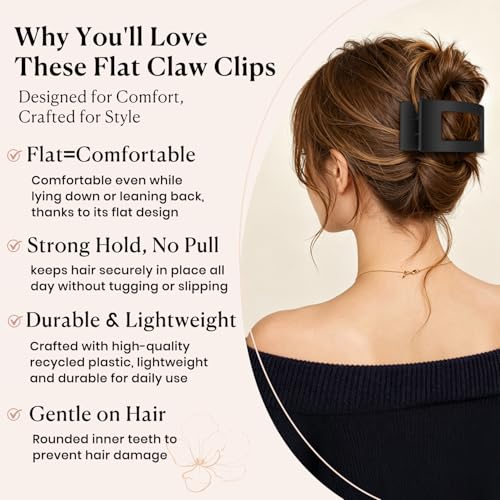 2 PCS Flat Hair Clips for Women - Non-Slip Tortoise & Black Claws
