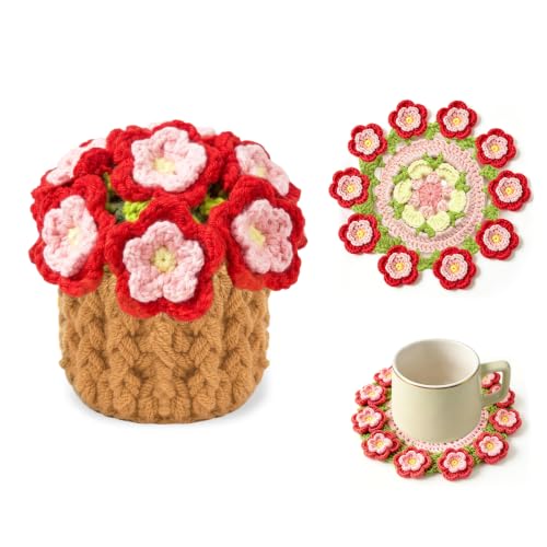 Handmade Crochet Peach Flower Coasters - Unique Gifts for Women