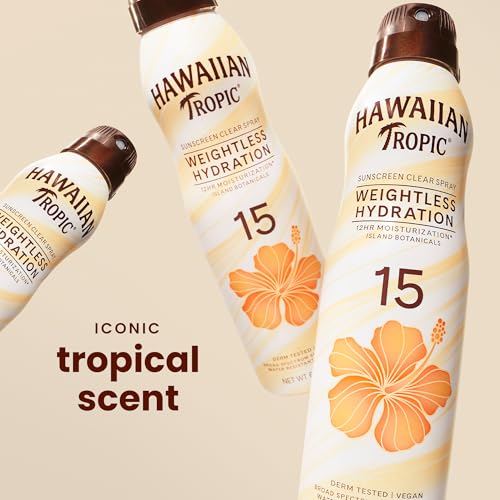 Hawaiian Tropic Weightless Hydration SPF 15 Sunscreen Spray, 6 Oz (2 Pack)