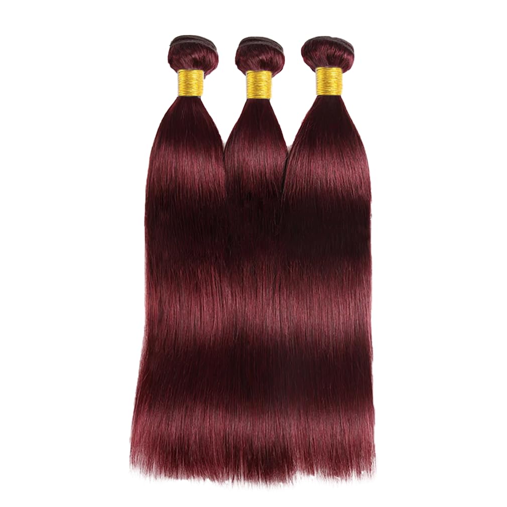 #99J Burgundy Bundles Human Hair Straight Bundles 14 16 18 Inch Straight Bundles Unprocessed Brazilian Virgin Hair Deals Quick Weave Hair Extensions 3 Bundle 50 Gram Per Bundle