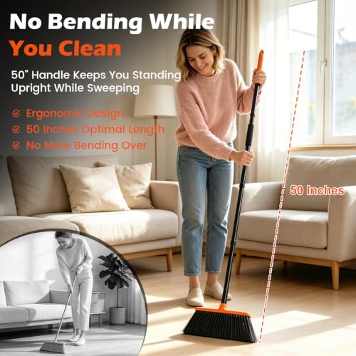 Heavy Duty Outdoor Broom with 50" Long Handle for Efficient Cleaning