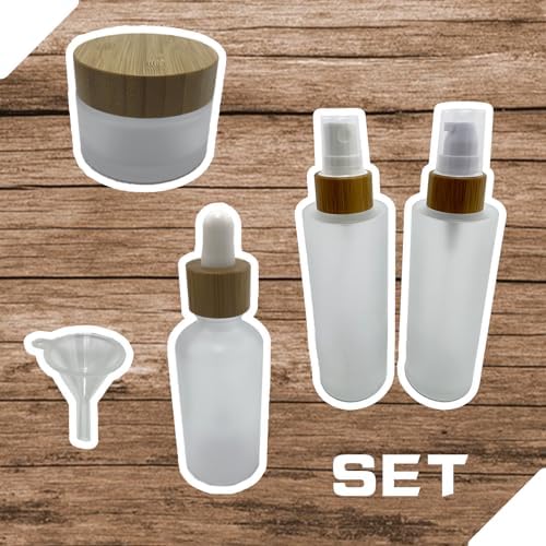 Frosted Glass Cosmetic Container Set with Bamboo Cover - 4 Pack