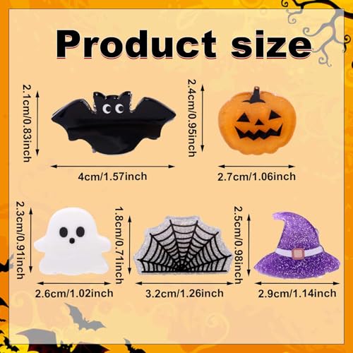 Lyreh 10pcs Mini Halloween Hair Claw Clips - Pumpkin Ghost Bat Spider Web Wizard Hat