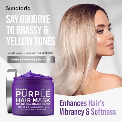 SUNATORIA Purple Hair Mask for Blonde Hair – 2-in-1 Keratin Toning Conditioner, 8.5 Fl Oz