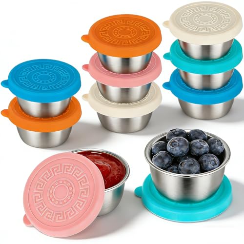 10-Pack Stainless Steel Salad Dressing Containers with Lids - Leakproof & Reusable