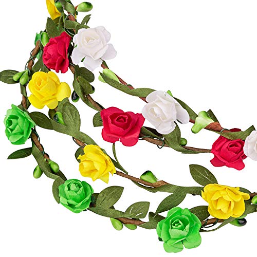 Multicolor Flower Crown Headbands Set - Boho Wedding & Party Hair Accessories