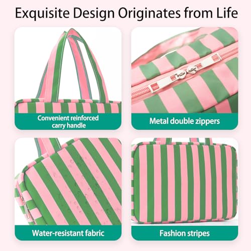 Medium Green Toiletry Bag for Women - Waterproof Makeup Organizer with Hanging Hook