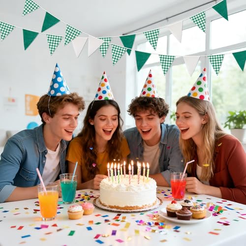 G2PLUS Green and White Gingham Bunting Banner - 32Ft Cotton Party Garland