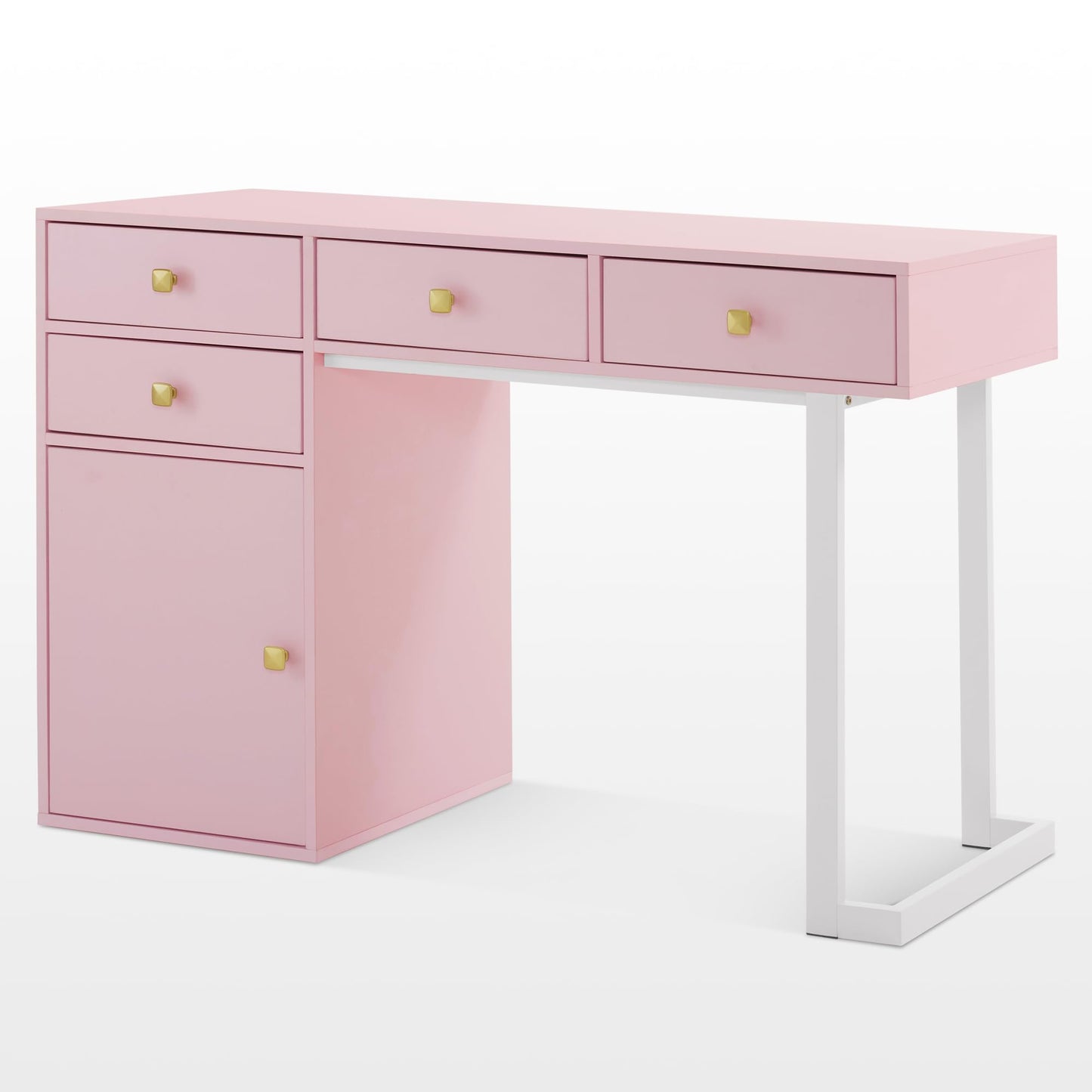 BarberPub Manicure Table with Storage Drawers, Nail Salon Desk for Nail Tech, Makeup Station with Round Handles, Beauty Equipment with Display Open Space 2990 (White&Pink)