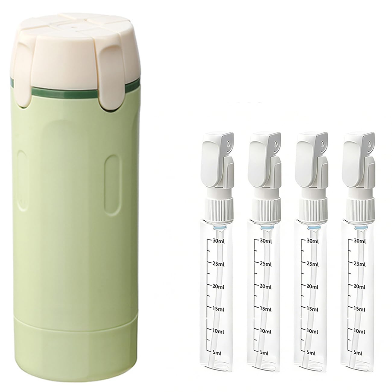 4 in 1 Travel Dispenser, 4 Pack 1OZ/30ML Travel Bottles with Stickers for Toiletries, Leak Proof Travel Size Containers, Portable for Shampoo Lotion Conditioner Cream Green