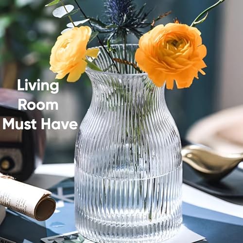 8-Inch Ribbed Glass Vase for Weddings & Home Decor