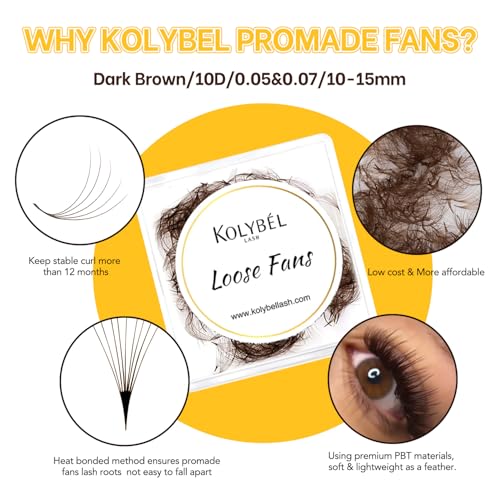 Kolybel 500 Premade Lash Fans 10D 0.07 C Curl Brown 12mm