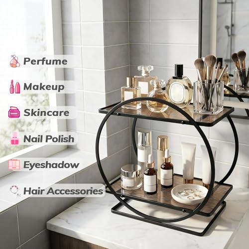 2-Tier Metal Bathroom Organizer, Countertop Makeup & Perfume Shelf, Black