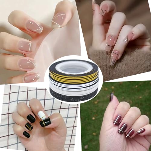 Hoiumlz 20 Pcs Gold Silver Black White Nail Art Striping Tape Line for Nails Decoration DIY