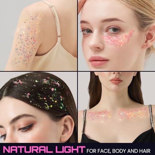 Teenitor Pink Glitter Gel - Glow in The Dark Face & Body Glitter