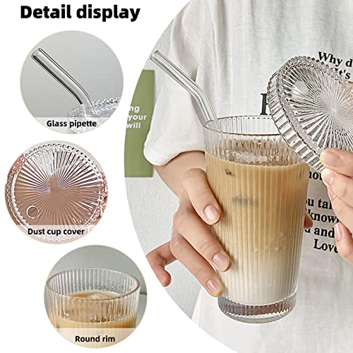 YAHUIPEIUS 12.5 oz Stripe Glass Tumbler with Lid & Straw