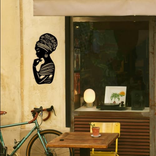 Modern African Woman Art Metal Wall Decor - 11x5 Inch