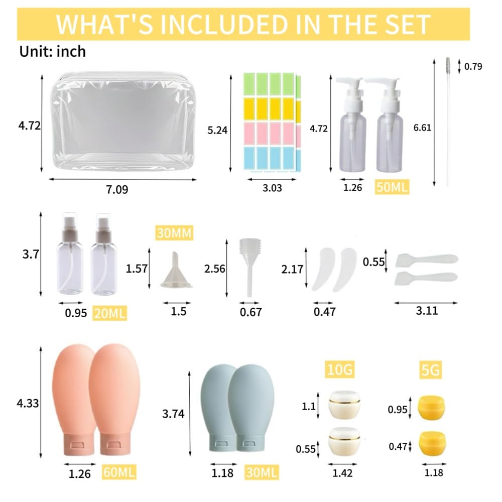 NAICHA 21 PCS Refillable Toiletry Bottles with Toiletry Bag for Travel Containers Empty Squeeze Leakproof Accessories for Toiletries Shampoo Lotion Body Wash (BPA Free)