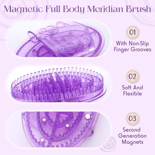 Purple 2 Pcs Magnetic Meridian Massage Brush for Full Body, Acupuncture, Relaxation