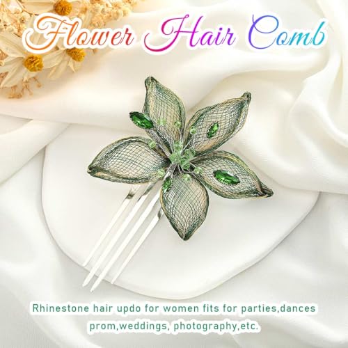 Green Crystal Flower Wedding Hair Comb - Elegant Bridal Hair Accessory