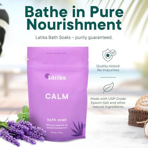 Latika Epsom Bath Soak Set of 3 - Lavender & Peppermint Stress Relief, Skin Nourishment, 4oz Each