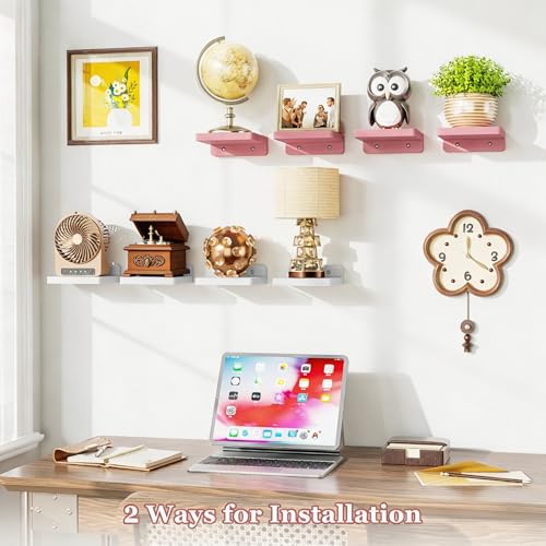 SRIWATANA 5-Inch Floating Shelves Set of 4 - Compact Wood Wall Shelves for Home Decor