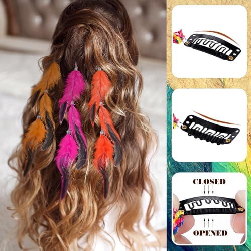 Multicolor 12 Pcs Clip-in Feather Hair Extensions for Women, Festival & Costume Accessories