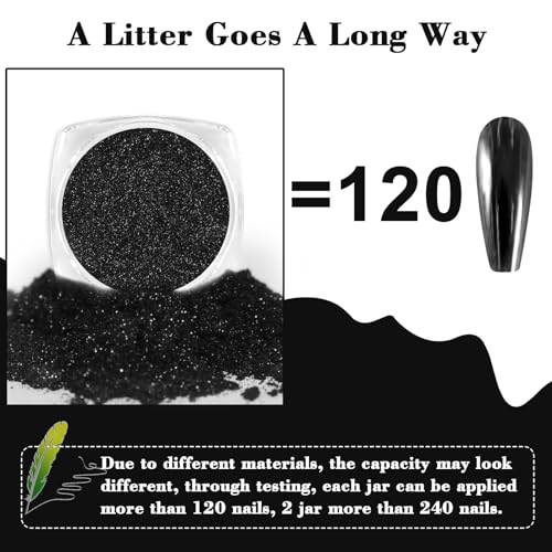 Allstarry Chrome Nail Powder Set - 2pcs Black & Silver Mirror Effect