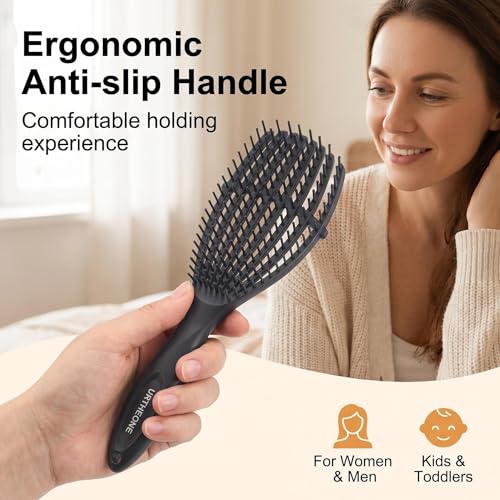 URTHEONE Black Detangling Hair Brush for All Hair Types, Wet & Dry Use, Portable & Durable