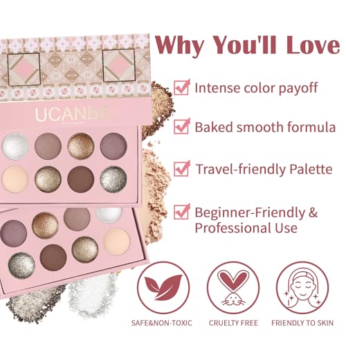 UCANBE 8-Color Matte & Sparkling Shimmer Eyeshadow Palette – Metallic + Matte Variation