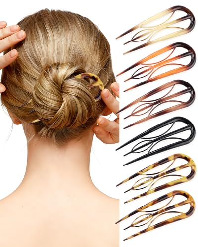 AWAYTR Tortoiseshell French Hair Pins 6-Pack U-Shaped Hair Forks for Women Updos