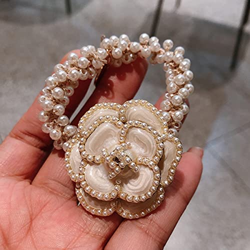 Floral 3Pcs Elastic Beaded Hair Ties with Bow Rhinestone Flowers for Women & Girls