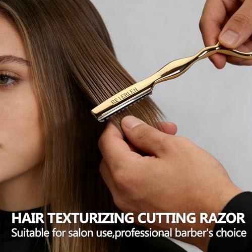 Professional Hair Cutting Razor with 10 Blades & Case - Thinning & Texturizing Tool