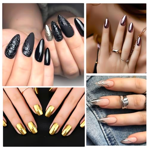 16 Jars Chrome Nail Powder Set with 8 Nail Art Brushes - Holographic Mirror Effect