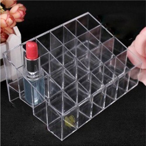 Transparent 24-Lattice Lipstick Organizer - 5.75x3.75x1.75 Inch (Pack of 2)