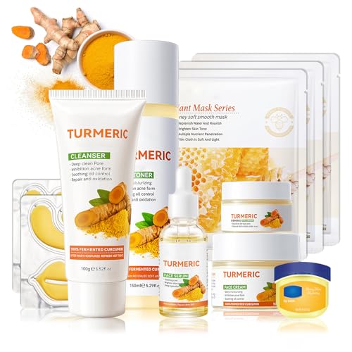 11PCS Turmeric Skincare Set, Skin Care Set with Face Wash, Eye Cream,