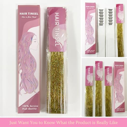 ShowJarlly Gold Hair Tinsel Kit - 18 Pcs Clip-In Extensions