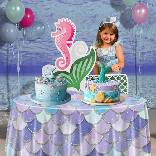 Mermaid Tablecloths Set - 3 Pcs Ocean Fish Scale Design, 84"