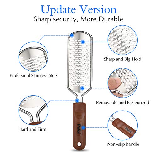 Pefei 2-Pack Professional Stainless Steel Pedicure Foot Files for Wet & Dry Feet