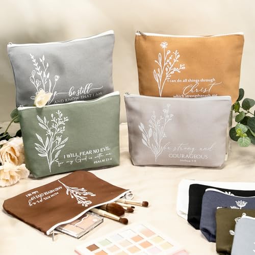 10 Pcs Bible Verse Cosmetic Bags - Inspirational Religious Canvas Pouches