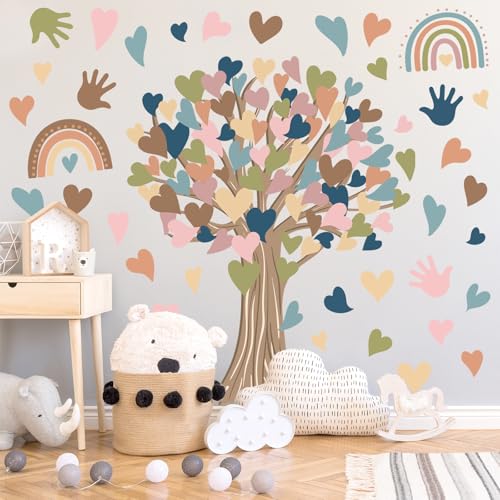 Boho Tree Wall Stickers - Large Heart Tree Decals for Kids Rooms