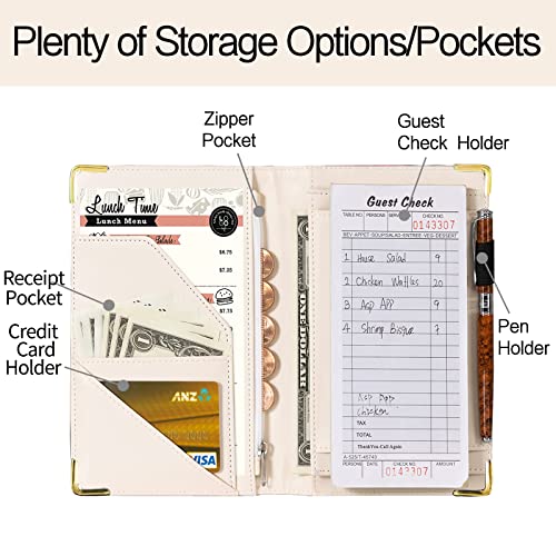TUMOVO Leather Server Book for Waitresses with Zipper Pockets